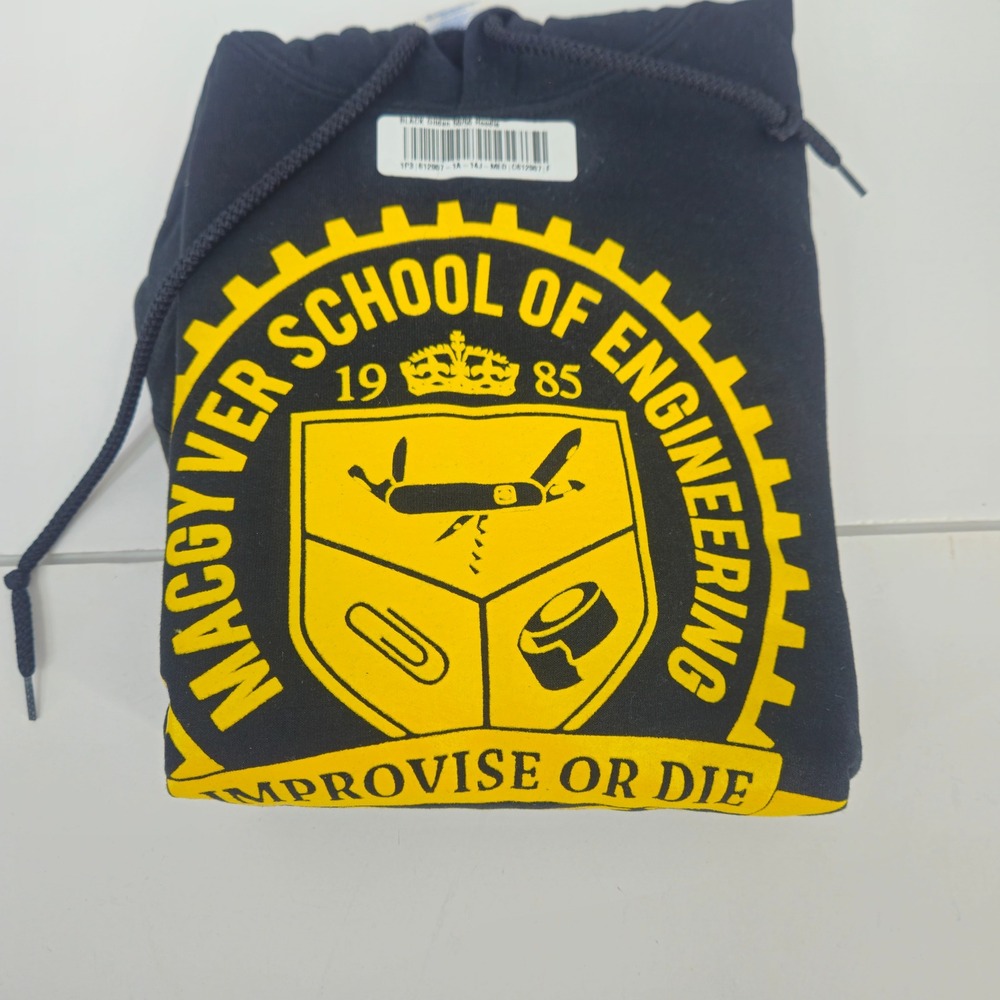 MacGyver School of Engineering Improvise/ Die Black Gildan Hoodie Sweatshirt Med - Picture 6 of 6